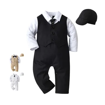 ג 'נטלמן התינוק הטבילה יום הולדת בגדים להגדיר רשמית 0-18 חודשים התינוק רומפר קשת כובע 3 יח' חליפה ילדים הטבלה תלבושת