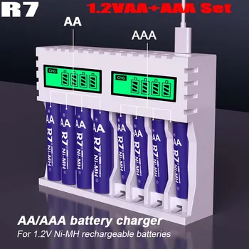 R7 1.2 V AA + AAA סוללות נטענות NI-MH נטענת AA סוללה 2000mAh סוללות AAA 800mAh aa aaa עם LCD AA AAA מטען