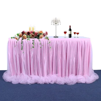 שולחן ארוך מתוק חצאיות המפה טול שולחן עוקפת אביזרי חתונה, מסיבת יום הולדת התינוק בבית מלון קישוט