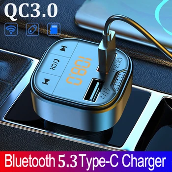 Bluetooth 5.0 משדר FM דיבורית לרכב נגן MP3 QC3.0 PD24W Dual USB מטען מהיר צבעוני אור מקיף אביזרי רכב