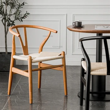 נורדי אוכל עץ מלא על הכיסא עבור ריהוט בית האוכל משענת הכיסא עיצוב הבית מסעדה יוקרתית משענת יד כיסא האוכל