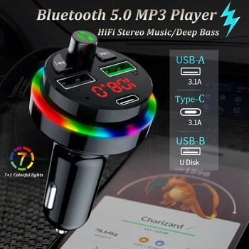 רכב Bluetooth 5.0 משדר FM אפנן FM דיבורית לרכב מסוג C-Dual Usb מטען לרכב מוסיקה סטריאו נגן Mp3 המכונית ערכות