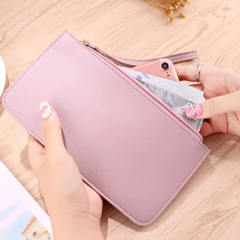 רך ארוך סגנון הארנק אופנה קיבולת גדולה שכבה כפולה טלפון נייד תיק מצמד כרטיס אשראי ארנק לנשים חברה מתנה