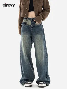 גבוה Waisted ג 'ינס נשים האביב 2023 חדש רופף משולבים מצופים רחב רגל סרבל מכנסיים אופנת רחוב בציר רוכסנים אופנה ג' ינס