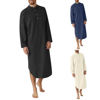 2023 אביב סתיו חדש המוסלמי של גברים בגלימות חולצת שרוול ארוך צבע מוצק גברים כתונת ערבית בונט Homme Musulman