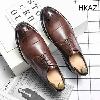 גברים מזדמנים נעלי עור מחודד בוהן נוח ללבוש עמיד עסקים בריטי בסגנון שטוח העקב קלאסי רטרו להתלבש נעליים