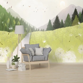 בבית פסטורלי טפט טרי מצוירים ביד אייל נוף יער אמנות דקורטיבית צילום ציורי קיר הסלון חדר השינה עיצובים 3D