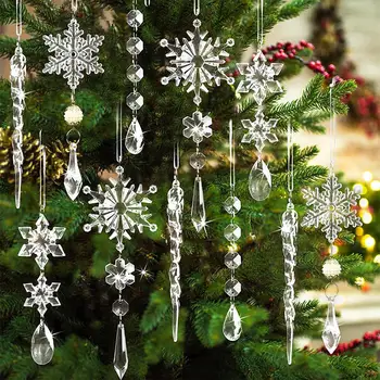 עץ חג מולד קישוט קריסטל קישוטים תלויים אקריליק פתית שלג קרח, קרח קישוטים על עץ חג המולד החורף מסיבת שנה החדשה
