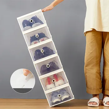1pcs מתקפל קופסת פלסטיק שקופה מדף הנעליים אחסון Stackable שילוב ארון נעליים יפנית להפוך את מגירת הנעליים לארגן