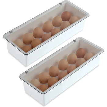 2PCS 12 רשת פלסטיק ביצה מיכל אחסון המקרר ארגונית באריזות עם מכסים
