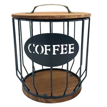 הקפה מחזיק עץ עם מכסה,קיבולת גדולה קפה מיכל אחסון סל,סיבוב קפה מחזיק התיק נגד עמיד שחור