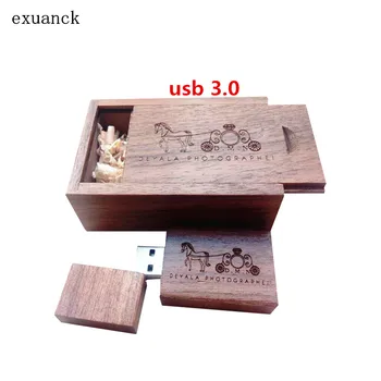 exuanck מותאם אישית לוגו חרוט עץ אגוז USB 3.0 Flash Drive מקל זיכרון 4GB 8GB 16GB 32GB 64GB (30pcs חינם לוגו)