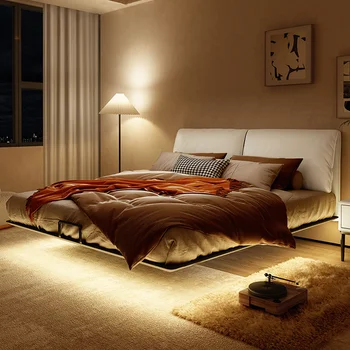 איטלקי פשוט השעיה מיטה מודרנית פשוטה עור מיטה משפחתית קטנה השינה הראשי מיטה זוגית 1.5 מ '/1.8 מ ' רך תיק מיטת הכלולות