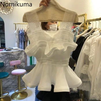 Nomikuma תחרה חדשה טלאים רשת סלים Wiast לפרוע טנקים העליון קוריאני נשים וחולצת Camis 2023 אופנה הקיץ קלע מקסימום 6H229