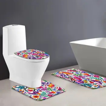 שטיחון לאמבטיה סטים 3 חתיכה בוהו פרחוני האמבטיה שטיח צבעוני דייזי פרח עלים מתחילים מופשט בוטני הצמח באביב רטרו אמריקאי.