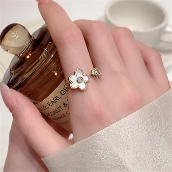 אופנה אישיות אמא של פרל פרפר פרח נישה יוקרתית הגיוני הטבעת נקבה מתכוונן האצבע פתיחת טבעת מתנה