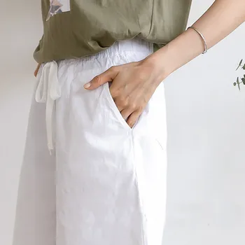 נשים Harajuku מוצק צבע מכנסיים קצרים בקיץ נשי אלגנטי דק גבוהה המותניים קצוץ מכנסיים כחולים אופנה כותנה קו מזדמנים מכנסיים