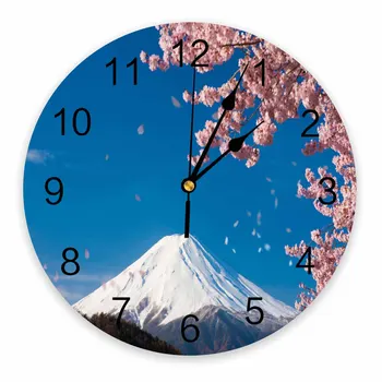 הר פוג ' י, היפנים פריחת הדובדבן דקורטיבי עגול שעון קיר עיצוב מותאם אישית ללא מתקתקת שקט חדרי שינה גדולים שעון קיר