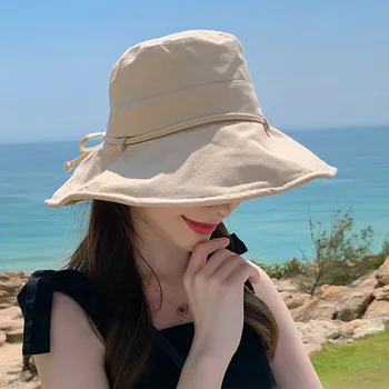 קיץ חדש לנשים דלי כובע צבע מוצק קשתות כותנה רכה חיצוני שמש כובעים חוף פנמה כובעי רחב שוליים דייגים כובעים