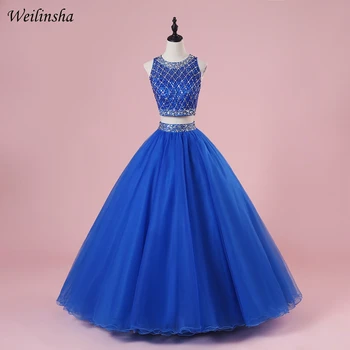 Weilinsha כחול רויאל שני חלקים הטקס שמלות שמלת נשף סקסית גזורה חברה שמלת במשך 15 שנה תחרות היופי להתלבש