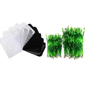 40 X אקווריום שקיות מסנן מדיה רשת שקיות מסנן לבן ושחור-20PC פלסטיק לאקווריום אקווריום פלסטיק צמחים (ירוק)