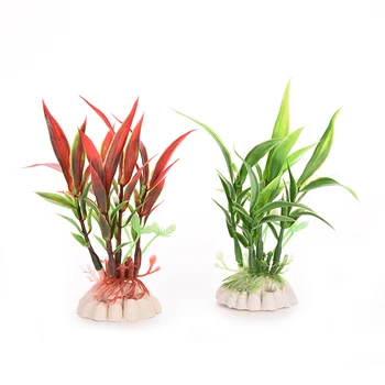 2Pcs חדש אדום ירוק פלסטיק לשתול דשא אקווריום דקורטיבי אקווריום נוף קישוט על 10 ס 