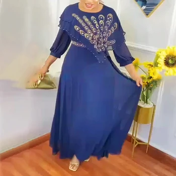 אפריקה שמלות לנשים 2023 אלגנטי שמלת החתונה המוסלמית שיפון Abaya טורקית דובאי Kaftan החלוק Africaine שרוול ארוך שמלה