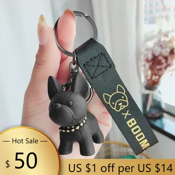 אופנה פאנק בולדוג צרפתי מחזיק מפתחות עור PU הכלב מחזיקי מפתחות עבור נשים תליון תיק תכשיטים תכשיט גברים מכונית מפתח טבעת מחזיק מפתחות