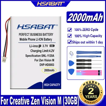 HSABAT Zen Vision M 2000mAh סוללה עבור Creative Zen Vision M רמקול BA20603R79914 DVP-HD0003 סוללות