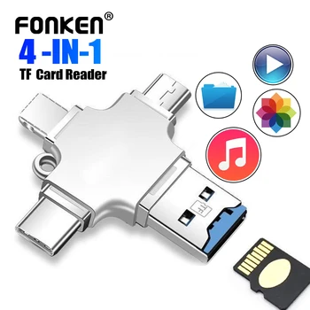 Fonken 4 ב 1 OTG סוג C מיקרו USB 3.0 קורא כרטיסי TF קורא כרטיסי זיכרון עבור iphone Xiaomi סמסונג פלאש Adaptador מחבר