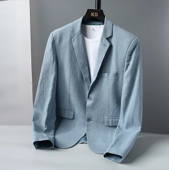 mens כותנה פשתן תערובת הג ' קט יחיד בעלות אבזם האופנה Slim Fit קטן החליפה של גברים מקרית המעיל