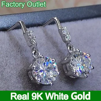 אמיתי 9K זהב לבן זרוק עגילים נשים 1 2 3 4 5 Ct סיבוב Moissanite יהלום מתנת יום נישואין מסיבת אירוסין מתנה