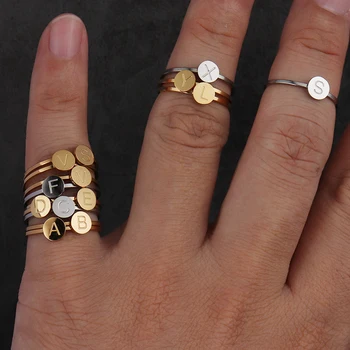 אופנה טבעות נירוסטה עבור נשים לב כוכב הטבעת הראשונית מכתב טבעת זוג טבעת מכתב חתונה מותאם אישית נשים תכשיטים מתנה