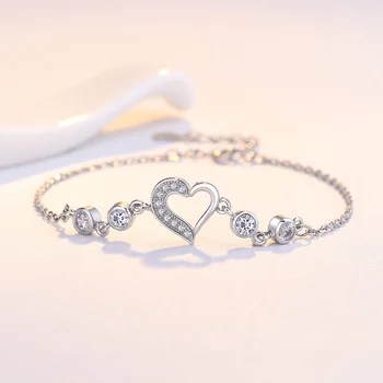 2023 תכשיטים אהבה בצורת לב גבירותיי צמיד קוריאנית סטרלינג קריסטל בצורת לב צמיד תכשיטי אופנה