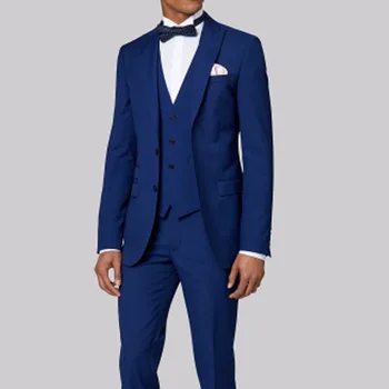 החתונה Mens חליפות כחול מלכותי לחתן חליפות בהזמנה אישית לנשף מסיבת הבמה, התלבושות 3 חתיכה אדם מתאים להגדיר את הז ' קט מכנסיים וסט