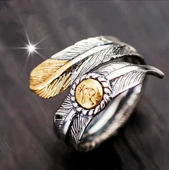 בציר אביזרים אופנתיים לגברים, טבעת תכשיטי אופנה פתיחת מתכוונן טבעת נוצה לנשים צבע כסף תכשיטים