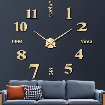 2023 גדול Frameless DIY שעוני קיר 3D מראה שעון קיר מדבקות מודרנית שקטה שעון קיר הסלון, חדר השינה, עיצוב משרד