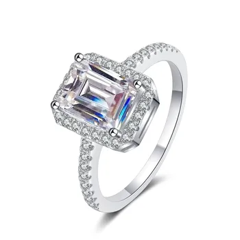 ZFSILVER אופנה אופנתי קלאסי 925 כסף 1CT Moissanite מלבן הטבעת לנשים אביזרי קסם מסיבת חתונה תכשיטים מתנות
