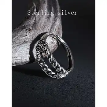 925 כסף סטרלינג עבור נשים טבעת בסגנון רטרו פאנק סגנון כפול שרשרת טבעת יוניסקס כמה גודל מתכוונן טבעת טבעת תכשיטי כסף