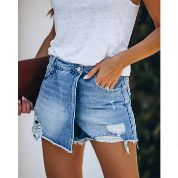 קיץ, חצאיות ג 'ינס מכנסי ג' ינס נשים מכנסיים קרועים מוצק צבע פנאי מכנסיים קצרים חצאיות Feminino