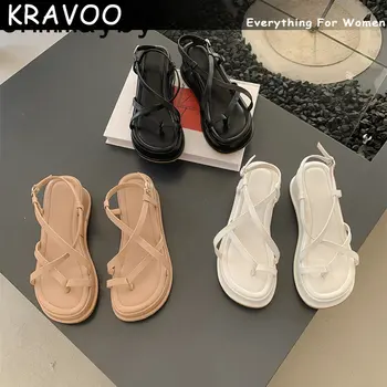 KRAVOO חדש 2023 הקיץ צר סנדל אופנה מסיבת עבה פלטפורמת Sandalias נשים נעלי גלדיאטור
