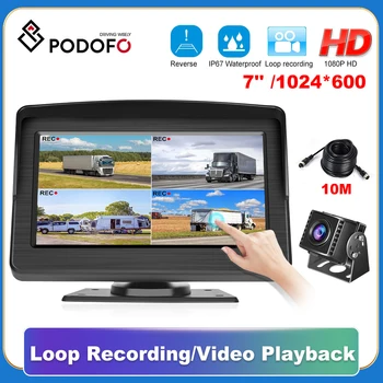 Podofo המכונית מראה וידאו לצריבה קווי מסך מגע עמיד מצלמה HD מערכת חניה עבור רכב משאית אוטובוס, קרון השליטה