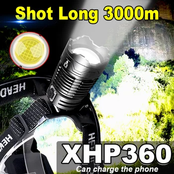 2023 XHP360 המבריקים Led פנס Zoomable Powerbank 36-Core פנס נטענת USB 7800mah סוללה הראש מנורת פנס