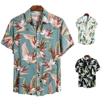 גברים חולצת הוואי קיץ פרחוני החוף שרוול קצר האופנה גבי החולצה של הגברים חופשי מזדמן העליון נוח חולצות הדפסת חולצה