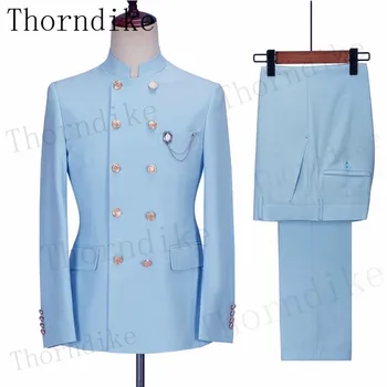 תורנדייק ( ז ' קט +מכנסיים ) אור כחול הקיץ חליפות גברים לנכש Slim Fit רשמית טוקסידו בלייזר החתן בגדים T1384