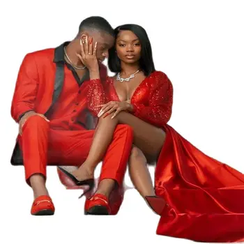2022 נאה High-end אדום לחצן יחיד עם הצעיף השחור דש מותאם אישית עשה חליפות גברים לחתונה רשמית Slim Fit ללבוש 3 חלקים
