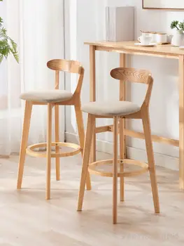 כסא בר מעץ מלא גבוהה צואה מודרני מינימליסטי כסא בר אור יוקרה חזרה בר הכיסא נורדי הביתה בר שולחן כיסא
