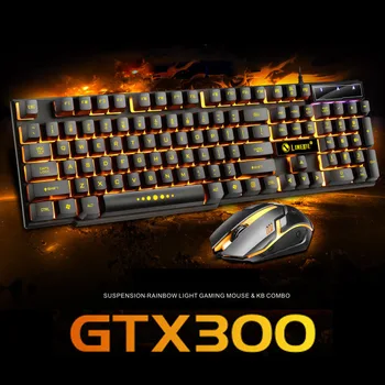 104 מקשים מקלדת ועכבר להגדיר המשחקים מקלדת המחשב GTX300 רטרו 7 צבעוני עם תאורה אחורית USB Wired השעיה מקלדת
