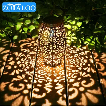 Zoyaloo LED רטרו גן סולארית מנורת מתכת חלול צל הקרנה תלייה פנס תאורה חיצוני עמיד למים נוף אור