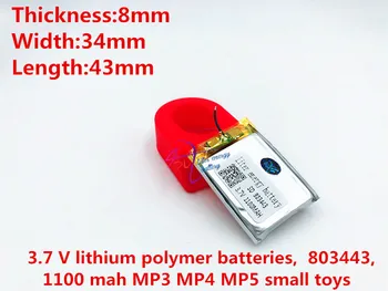 ליטר אנרגיה סוללה 3.7 V סוללת ליתיום וסוללות, 803443, 1100 mah MP3 MP4 MP5 צעצועים קטנים